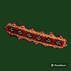 HANDMADE Red Leather Seed Beaded Navajo Style Barrette